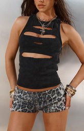 Calithea Silver Leopard Sequin Micro Shorts