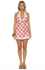 Cassidy Red Plaid Print Mini Dress