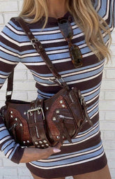 Dakota Brown PU Silver Hardwear Shoulder Bag