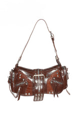 Dakota Brown PU Silver Hardwear Shoulder Bag