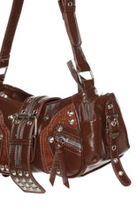 Dakota Brown PU Silver Hardwear Shoulder Bag