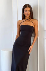 Del Mar Black Crepe Formal Maxi Dress