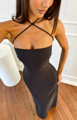 Del Mar Black Crepe Formal Maxi Dress