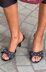 Eden Black Polka Dot Bow Front Heeled Mules