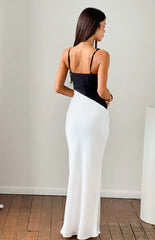 Elise Black Satin Cowl Front Formal Maxi Dress