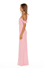 Ella Pink Off Shoulder Crepe Formal Maxi Dress