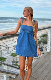 Ethel Blue Denim Tie Strap Mini Dress - PRE ORDER