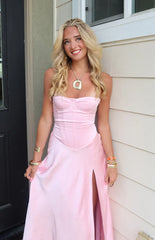 Gisela Pink Satin Corset Maxi Dress