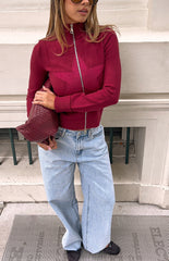 Groove Burgundy Star Zip Up Knit Sweater