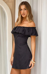 Haylie Black Polka Dot Off Shoulder Mini Dress