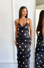 Inara Black Polka Dot Ruffle Maxi Dress