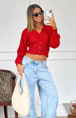 Janda Red Knit Oversized Cardigan