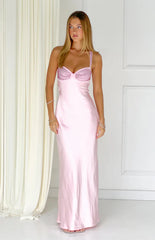 Jazzy Pink Contrast Rhinestone Satin Maxi Dress