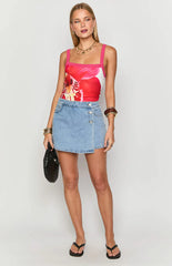 Joy Light Wash Denim Wrap Mini Skort