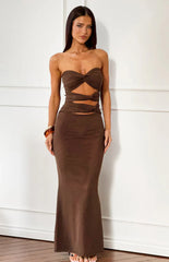 Junipa Chocolate Brown Strapless Cutout Maxi Dress