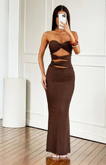 Junipa Chocolate Brown Strapless Cutout Maxi Dress