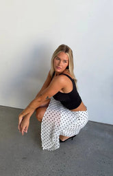 Khalea White Polka Dot Hanky Hem Midi Skirt