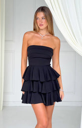 Kimmie Black Strapless Ruffle Mini Dress