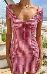 Lauree Red Gingham Button Front Mini Dress