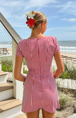 Lauree Red Gingham Button Front Mini Dress