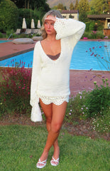 Li White Crochet Long Sleeve Mini Dress