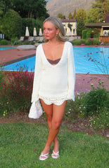 Li White Crochet Long Sleeve Mini Dress