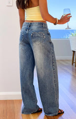 Lovers Lane Mid Wash Denim Heart Pocket Slouchy Jeans - PRE ORDER
