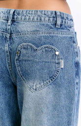Lovers Lane Mid Wash Denim Heart Pocket Slouchy Jeans - PRE ORDER