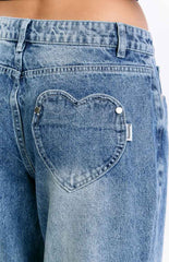 Lovers Lane Mid Wash Denim Heart Pocket Slouchy Jeans - PRE ORDER