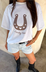 Lucky You White Western Tee