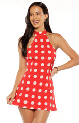 Maia Red Spot Halter Neck Mini Dress