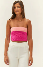 Milly Pink Satin Strapless Crop Top