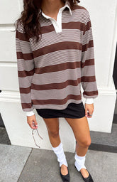 Mirabelle Brown Stripe Polo