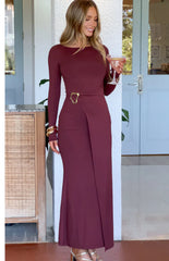 Misaki Burgundy Long Sleeve Wrap Maxi Dress