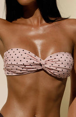 Noosa Pink Polka Dot Strapless Twist Bikini Top