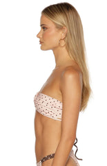 Noosa Pink Polka Dot Strapless Twist Bikini Top
