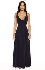 Novi Navy Drop Waist Crepe Maxi Dress