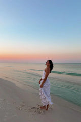 Paisley White Floral Ruffle Maxi Skirt