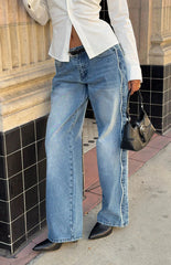 Posey Mid Wash Contrast Seam Wide Leg Jeans
