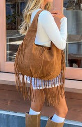 Rosalie Tan Suedette Fringe Shoulder Bag