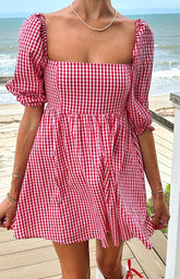 Rubi Red Gingham Babydoll Mini Dress