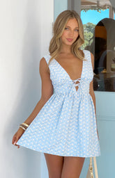 Saffron Blue Floral Tie Mini Dress