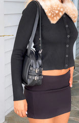 Sutton Black Buckle Shoulder Bag