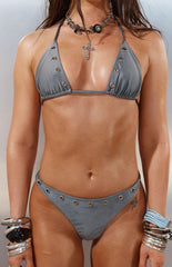 Talk That Talk Grey Sparkle Eyelet Bikini Bottoms
