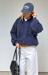 Tate Washed Navy Oversized Hooded Jacket