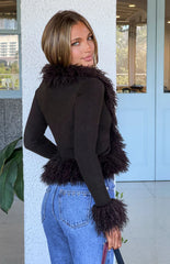 Violetta Chocolate Fur Trim Knit Cardigan - PRE ORDER