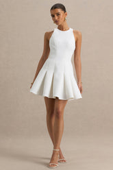 Leilani | White Round-Neck Mini Skater Dress