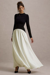Benedetta | Black & Cream Long-Sleeve Drop-Waist Maxi Dress