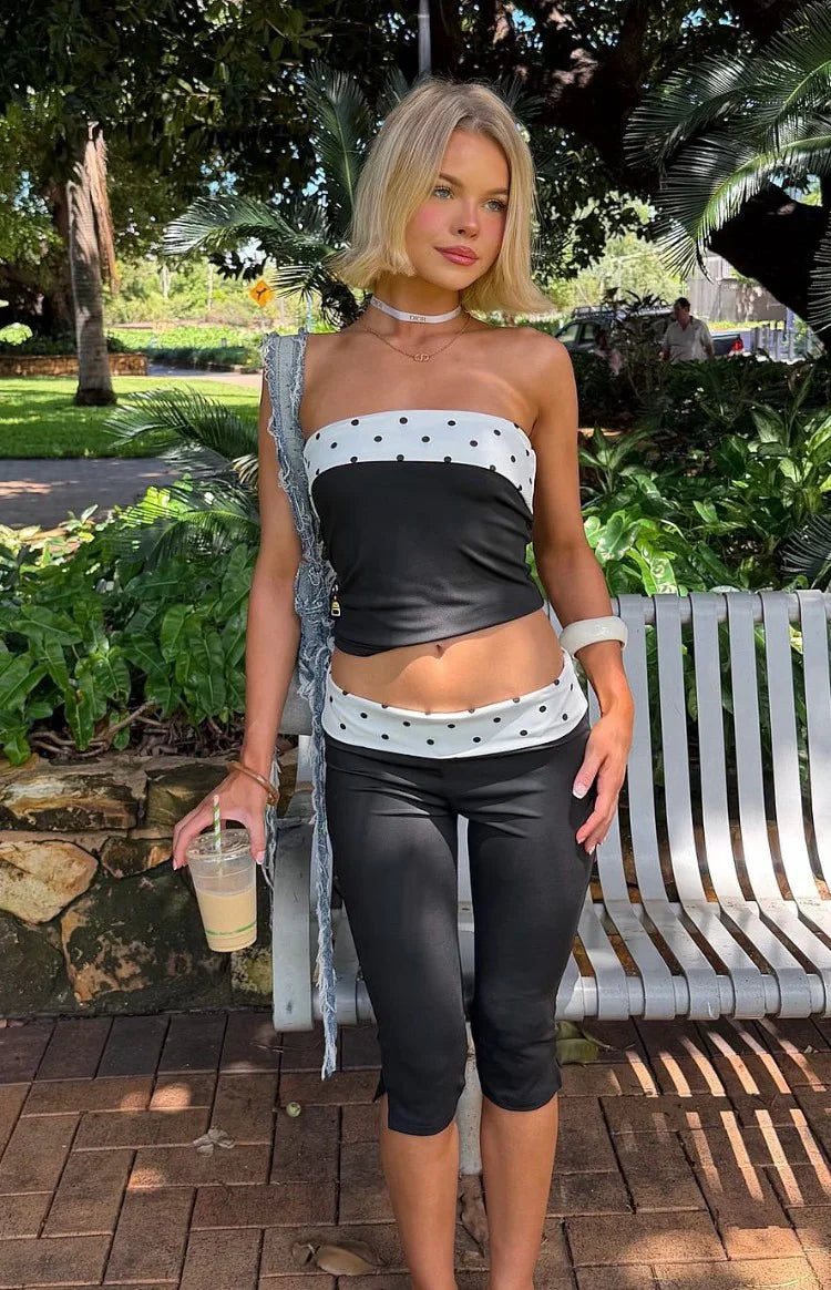 Reece Black Polka Dot Strapless Top