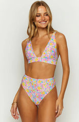 9.0 Swim Majorca Painted Floral High Waisted Bikini Bottoms